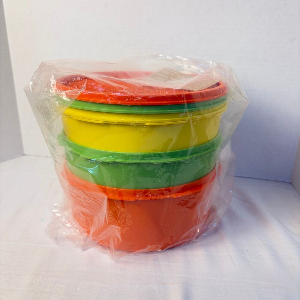 NIB VTG Tupperware Autumn harvest servalier 3 pc stacking canister set 1204 - Picture 2 of 8